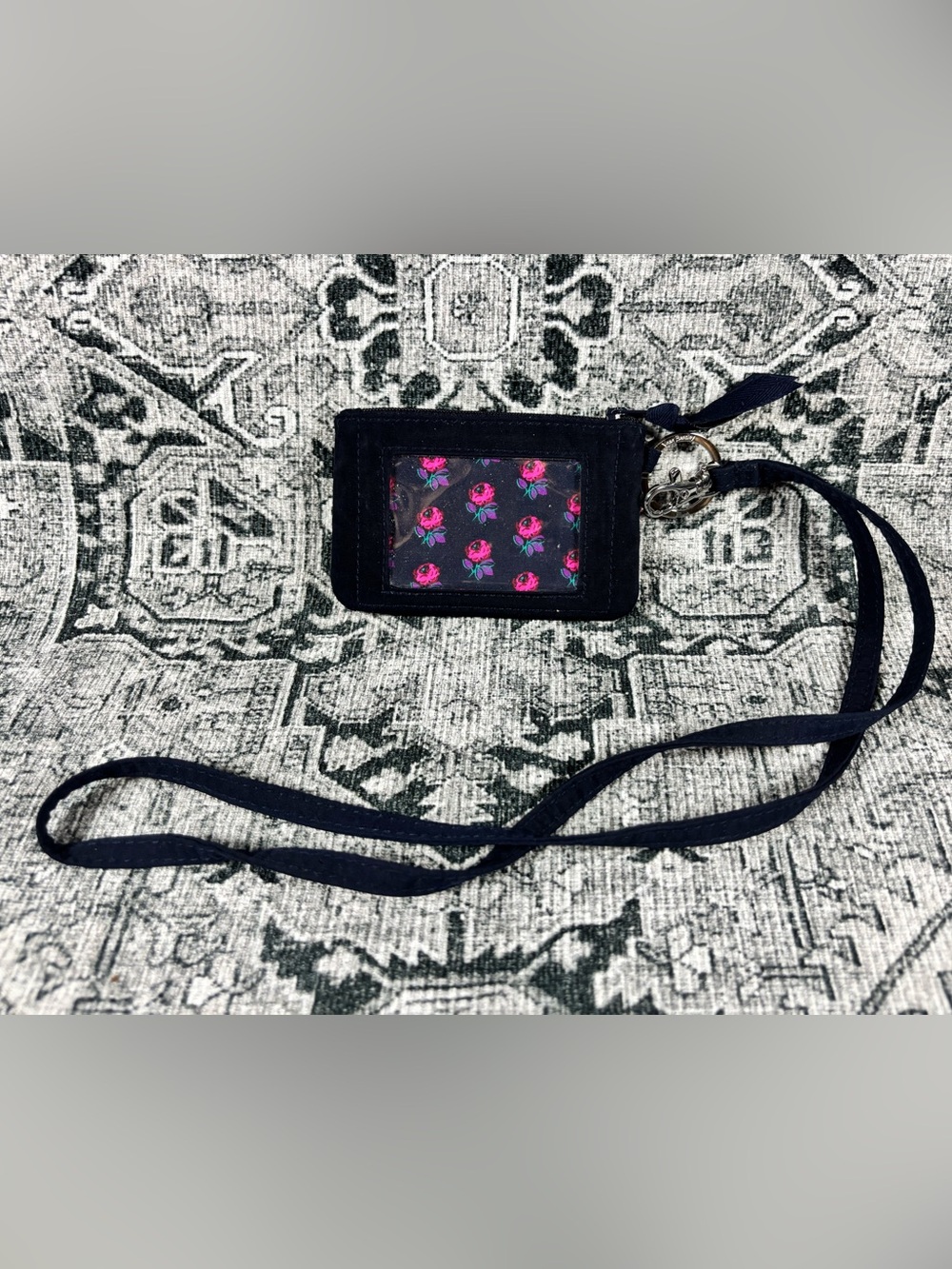 Vera Bradley ID Card(s) Holder, with Lanyard Navy Blue
